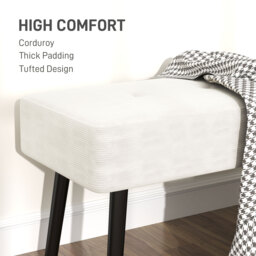 HOMCOM End of Bed Bench, Corduroy Bedroom Bench with Thick Padding and Steel Legs, Tufted Window Seat for Entryway, Living Room, Cream White - thumbnail 4