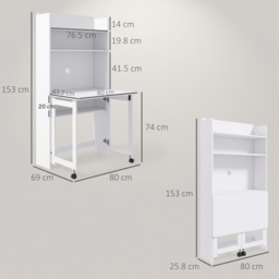 HOMCOM Foldable Desktop, Computer Desk with Storage Shelves, 80 x 69 x 155 cm, White - thumbnail 3