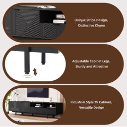 Modern Bohemian TV Cabinet with Sturdy and Durable Construction, Geometric Lines TV Stand for Living Room, 200L x 40W x 51H cm, Black - Aosom UK - thumbnail 4