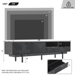 Modern Bohemian TV Cabinet with Sturdy and Durable Construction, Geometric Lines TV Stand for Living Room, 200L x 40W x 51H cm, Black - Aosom UK - thumbnail 3