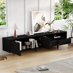 Modern Bohemian TV Cabinet with Sturdy and Durable Construction, Geometric Lines TV Stand for Living Room, 200L x 40W x 51H cm, Black - Aosom UK - thumbnail 7
