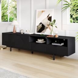 Modern Bohemian TV Cabinet with Sturdy and Durable Construction, Geometric Lines TV Stand for Living Room, 200L x 40W x 51H cm, Black - Aosom UK - thumbnail 6