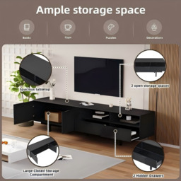 Modern Bohemian TV Cabinet with Sturdy and Durable Construction, Geometric Lines TV Stand for Living Room, 200L x 40W x 51H cm, Black - Aosom UK - thumbnail 5