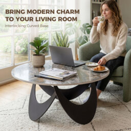HOMCOM Coffee Table Sintered Stone Top Adjustable Foot Pads Modern centre Table for Living Room Brown and Black - thumbnail 4