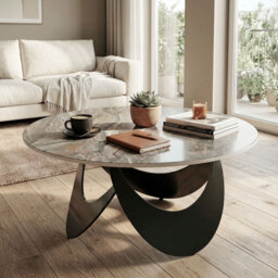 HOMCOM Coffee Table Sintered Stone Top Adjustable Foot Pads Modern centre Table for Living Room Brown and Black - thumbnail 8