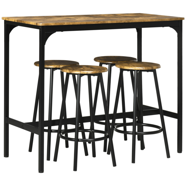 HOMCOM Five-Piece Industrial-Style Bar Table Set - Brown/Black - Aosom UK - image 1