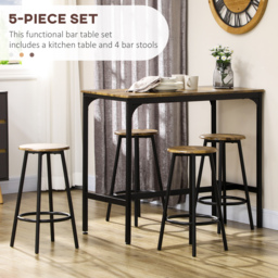 HOMCOM Five-Piece Industrial-Style Bar Table Set - Brown/Black - Aosom UK - thumbnail 4