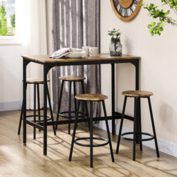 HOMCOM Five-Piece Industrial-Style Bar Table Set - Brown/Black - Aosom UK - thumbnail 2