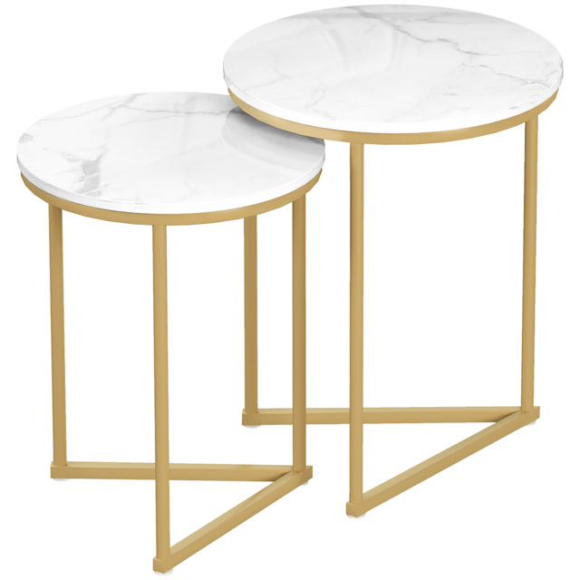 HOMCOM Set of Two Marble-Effect Nest of Tables - White/Gold-Tone - image 1