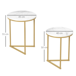 HOMCOM Set of Two Marble-Effect Nest of Tables - White/Gold-Tone - thumbnail 3