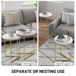 HOMCOM Set of Two Marble-Effect Nest of Tables - White/Gold-Tone - thumbnail 4