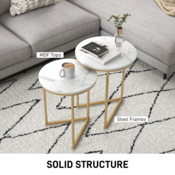 HOMCOM Set of Two Marble-Effect Nest of Tables - White/Gold-Tone - thumbnail 5