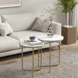 HOMCOM Set of Two Marble-Effect Nest of Tables - White/Gold-Tone - thumbnail 7