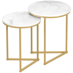 HOMCOM Set of Two Marble-Effect Nest of Tables - White/Gold-Tone - thumbnail 1