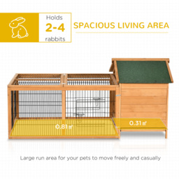 PawHut Wooden Rabbit Hutch Outdoor, Guinea Pig Hutch, Detachable Rabbit Cage w/Openable Run & Roof Lockable Door Slide-out Tray Golden Red - thumbnail 4