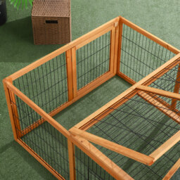 PawHut Wooden Rabbit Hutch Outdoor, Guinea Pig Hutch, Detachable Rabbit Cage w/Openable Run & Roof Lockable Door Slide-out Tray Golden Red - thumbnail 9