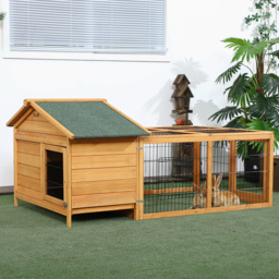 PawHut Wooden Rabbit Hutch Outdoor, Guinea Pig Hutch, Detachable Rabbit Cage w/Openable Run & Roof Lockable Door Slide-out Tray Golden Red - thumbnail 2