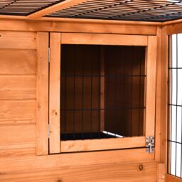 PawHut Wooden Rabbit Hutch Outdoor, Guinea Pig Hutch, Detachable Rabbit Cage w/Openable Run & Roof Lockable Door Slide-out Tray Golden Red - thumbnail 9