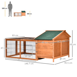 PawHut Wooden Rabbit Hutch Outdoor, Guinea Pig Hutch, Detachable Rabbit Cage w/Openable Run & Roof Lockable Door Slide-out Tray Golden Red - thumbnail 3