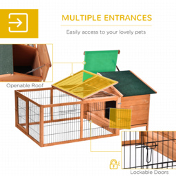 PawHut Wooden Rabbit Hutch Outdoor, Guinea Pig Hutch, Detachable Rabbit Cage w/Openable Run & Roof Lockable Door Slide-out Tray Golden Red - thumbnail 5