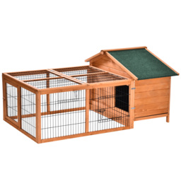 PawHut Wooden Rabbit Hutch Outdoor, Guinea Pig Hutch, Detachable Rabbit Cage w/Openable Run & Roof Lockable Door Slide-out Tray Golden Red - thumbnail 1