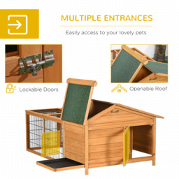 PawHut Wooden Rabbit Hutch Outdoor, Guinea Pig Hutch, Detachable Rabbit Cage w/Openable Run & Roof Lockable Door Slide-out Tray Golden Red - thumbnail 5
