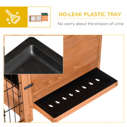 PawHut Wooden Rabbit Hutch Outdoor, Guinea Pig Hutch, Detachable Rabbit Cage w/Openable Run & Roof Lockable Door Slide-out Tray Golden Red - thumbnail 6