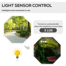 Outsunny 3-Solar Powered Lamp Post, IP44, 51.5Lx47Wx182.5H cm-Black - Aosom UK - thumbnail 4