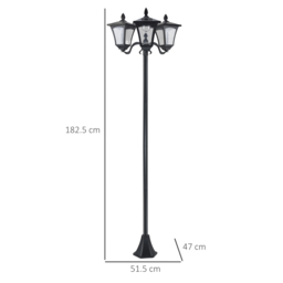 Outsunny 3-Solar Powered Lamp Post, IP44, 51.5Lx47Wx182.5H cm-Black - Aosom UK - thumbnail 3