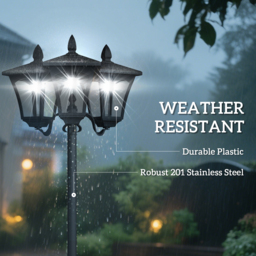 Outsunny 3-Solar Powered Lamp Post, IP44, 51.5Lx47Wx182.5H cm-Black - Aosom UK - thumbnail 7