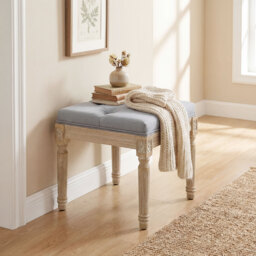 HOMCOM Vintage Foot Stool, Tufted Square Footrest with Wood Legs, Light Grey - thumbnail 9