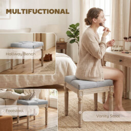 HOMCOM Vintage Foot Stool, Tufted Square Footrest with Wood Legs, Light Grey - thumbnail 6