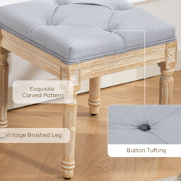 HOMCOM Vintage Foot Stool, Tufted Square Footrest with Wood Legs, Light Grey - thumbnail 4