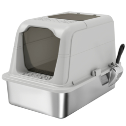 PawHut Extra Large Stainless Steel Litter Box, Enclosed Cat Litter Tray with Scoop, Deodorizer Bag, Front-Entry and Top-Exit - thumbnail 1