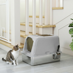 PawHut Extra Large Stainless Steel Litter Box, Enclosed Cat Litter Tray with Scoop, Deodorizer Bag, Front-Entry and Top-Exit - thumbnail 9