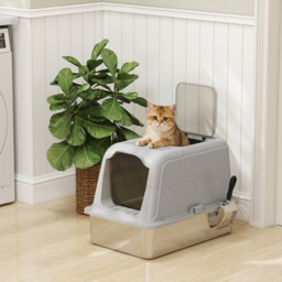 PawHut Extra Large Stainless Steel Litter Box, Enclosed Cat Litter Tray with Scoop, Deodorizer Bag, Front-Entry and Top-Exit - thumbnail 8