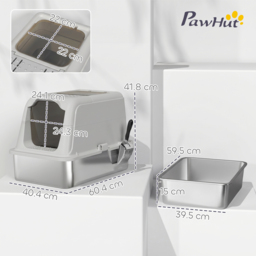 PawHut Extra Large Stainless Steel Litter Box, Enclosed Cat Litter Tray with Scoop, Deodorizer Bag, Front-Entry and Top-Exit - thumbnail 3