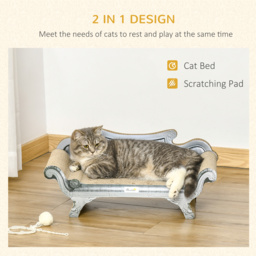 PawHut Cat Scratcher Lounge with Catnip, Curved Cardboard Scratching Bed, 60 x 29 x 26.5cm, Beige - Aosom UK - thumbnail 4