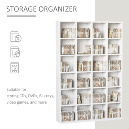 HOMCOM 480 CD / 312 DVD Storage Shelf Rack Media Storage Unit Shelves Racks Wooden Bookcase Display Unit with 4 Adjustable Shelves White - Aosom UK - thumbnail 4
