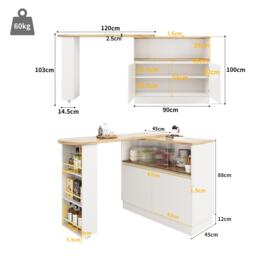 360° Rotating Bar Cabinet Table, Sliding Glass Doors, Open Shelves, Space-Saving Drinks Station for Dining Room, 90x120x100 cm, White - Aosom UK - thumbnail 3