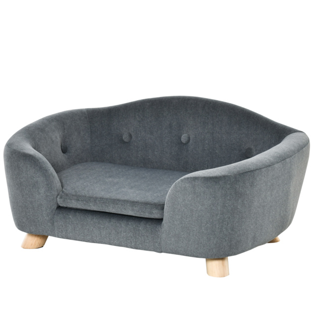 PawHut Pet Sofa, Modern Dog Bed & Puppy Lounge, with Wooden Frame & Washable Cushion, 70x47x30cm, Grey - image 1
