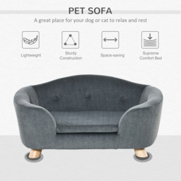 PawHut Pet Sofa, Modern Dog Bed & Puppy Lounge, with Wooden Frame & Washable Cushion, 70x47x30cm, Grey - thumbnail 4