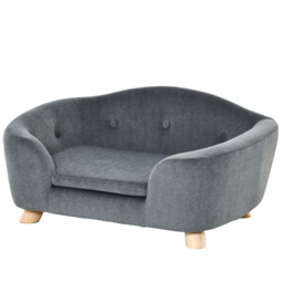 PawHut Pet Sofa, Modern Dog Bed & Puppy Lounge, with Wooden Frame & Washable Cushion, 70x47x30cm, Grey - thumbnail 1