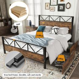 Minimalist Metal Double Bed with 2 Drawers, Sturdy Iron and MDF Frame, Storage Bed for Adults, Teenagers, 198L x 137W x 116H cm, Black+wood - Aosom UK - thumbnail 4