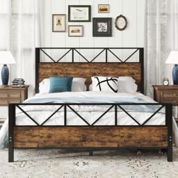 Minimalist Metal Double Bed with 2 Drawers, Sturdy Iron and MDF Frame, Storage Bed for Adults, Teenagers, 198L x 137W x 116H cm, Black+wood - Aosom UK - thumbnail 6