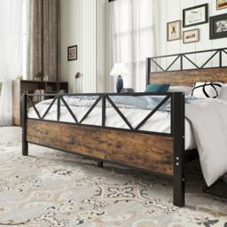 Minimalist Metal Double Bed with 2 Drawers, Sturdy Iron and MDF Frame, Storage Bed for Adults, Teenagers, 198L x 137W x 116H cm, Black+wood - Aosom UK - thumbnail 9