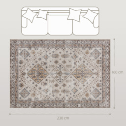 HOMCOM Vintage Area Rug, Non-Slip Washable Rug, Flannel Floor Carpet for Living Room, Bedroom, Dining Room, Home Office, 230 x 160 cm, Beige - thumbnail 3