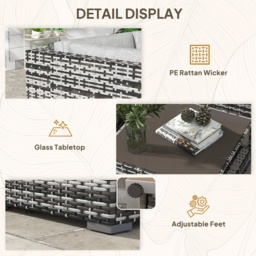 Outsunny 7-Piece Rattan Patio Furniture Set with Sofa, Footstools, Coffee Table, Side Shelves, Cushions, Pillows, Mixed Grey - thumbnail 8