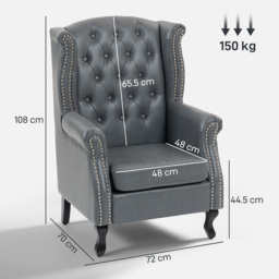 HOMCOM Wingback Accent Chair Tufted Chesterfield-style Armchair with Nail Head Trim for Living Room Bedroom Grey - thumbnail 3