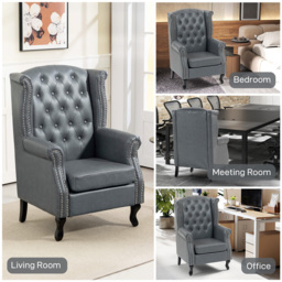 HOMCOM Wingback Accent Chair Tufted Chesterfield-style Armchair with Nail Head Trim for Living Room Bedroom Grey - thumbnail 8